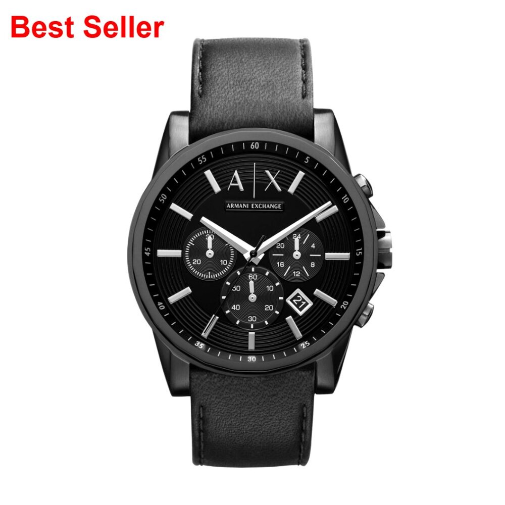 Chronograph Watch With Genuine Leather Band, Stainless Steel Case